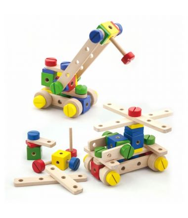 Drewniany zestaw konstrukcyjny dla dzieci 53 el w skrzynce Montessori Viga Toys