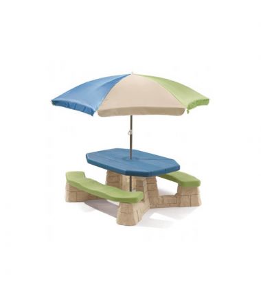 Stół piknikowy z parasolem i ławeczkami dla dzieci 6 osobowy STEP2