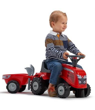 Traktorek Baby Massey Ferguson czerwony z przyczepką + akcesoria FALK 