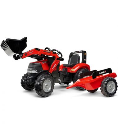 traktor z ładowarką i przyczepką kolor czerwony na pedały