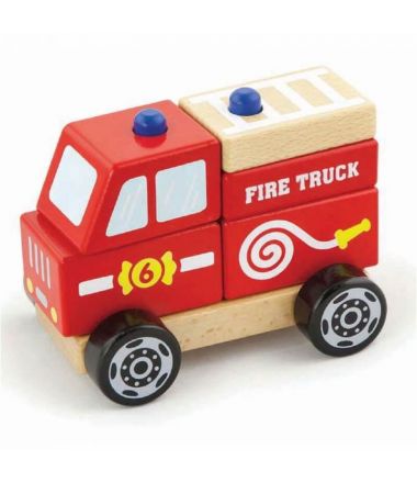 Zestaw drewnianych klocków dla dzieci samochód straż pożarna Viga