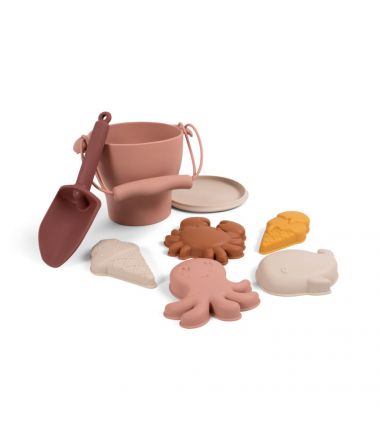 Silikonowy zestaw wiaderko i zabawki do piasku Filibabba Warm colors
