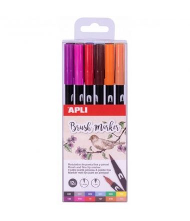 Markery dwustronne Brush Marker Apli - 12 kolorów