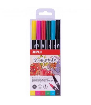 Markery dwustronne Brush Marker Apli - 6 kolorów