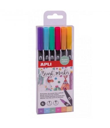 Markery dwustronne Brush Marker Apli Kids - 6 kolorów pastelowych