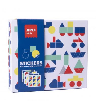 Zestaw z  naklejkami geometrycznymi w kartonowym pudełku marki Apli Kids - Pojazdy 3+