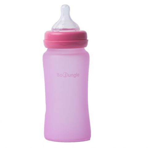 Bo Jungle B-Thermo butelka szklana dla niemowląt 240 ml Różowa