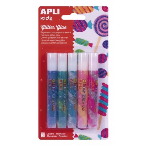 Brokatowy klej ozdobny Apli Kids - 5 tęczowych kolorów