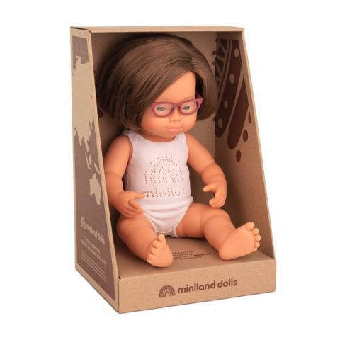 Miniland Duża Lalka dziewczynka Europejka z Zespołem Downa w okularach 38