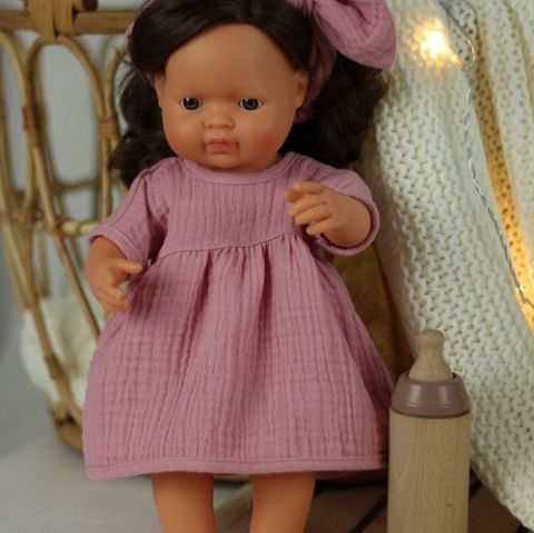 sukienka różowa muślinowa dla lalki Miniland